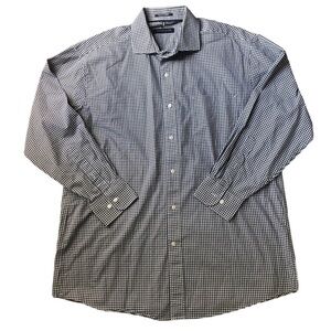Tommy Hilfiger Navy Check Reg Fit Stretch Casual Dress Shirt L Wrinkle Resist